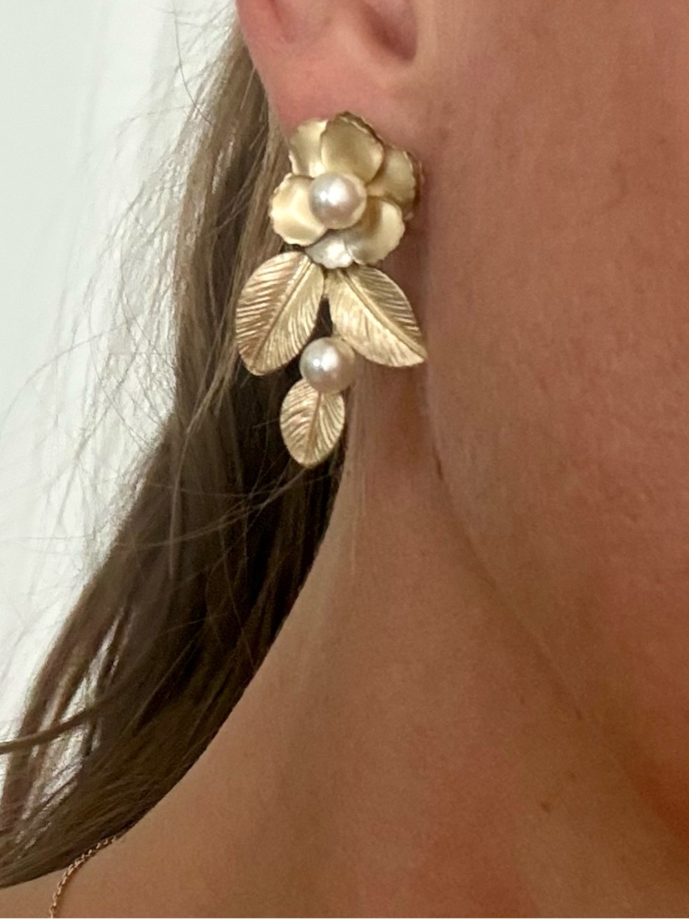 Mestiza Gold Flower & Pearl Drop Earrings
